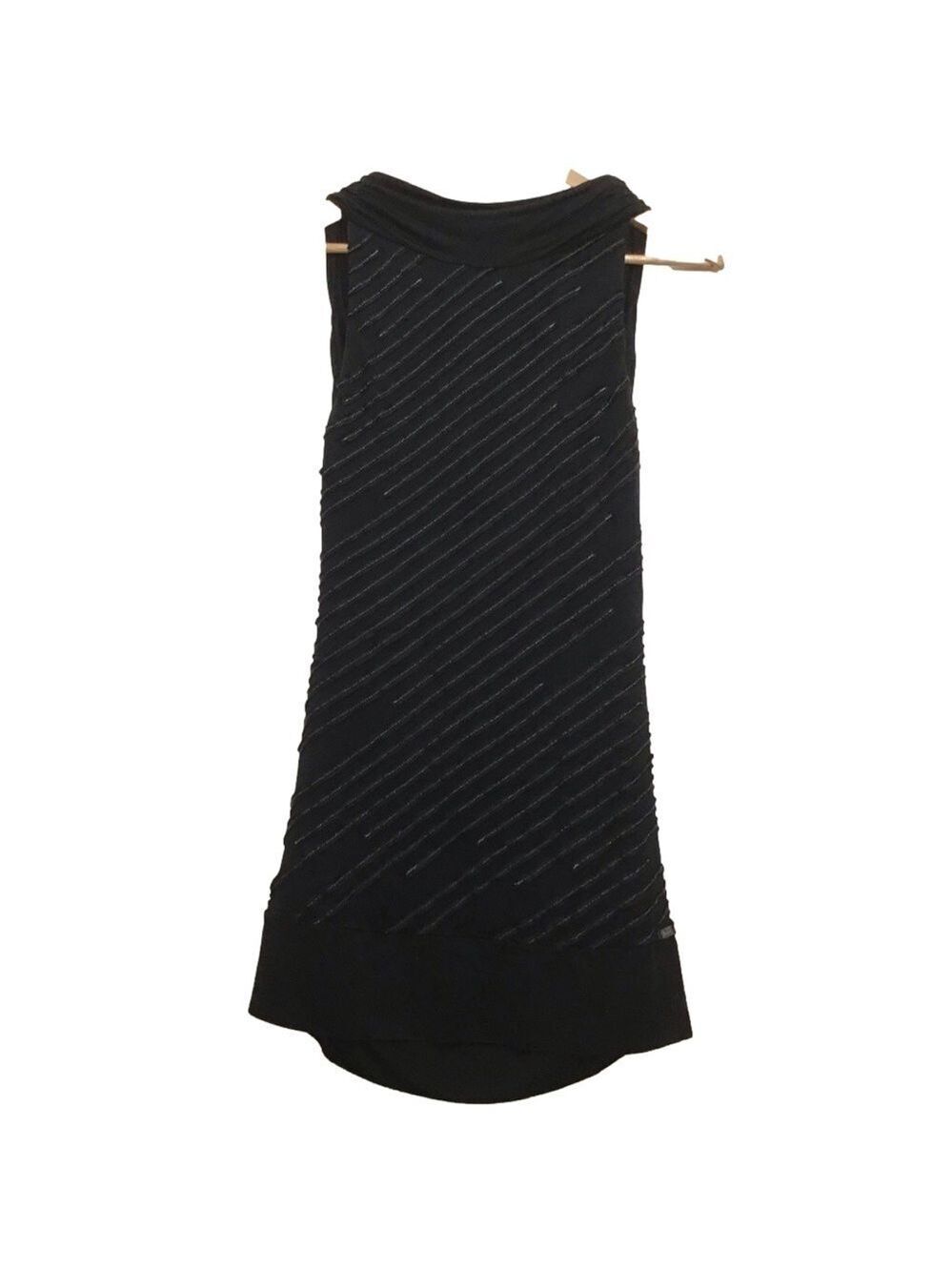 Marciano BLACK 100% silk mini dress open back silver metallic sewing size Small